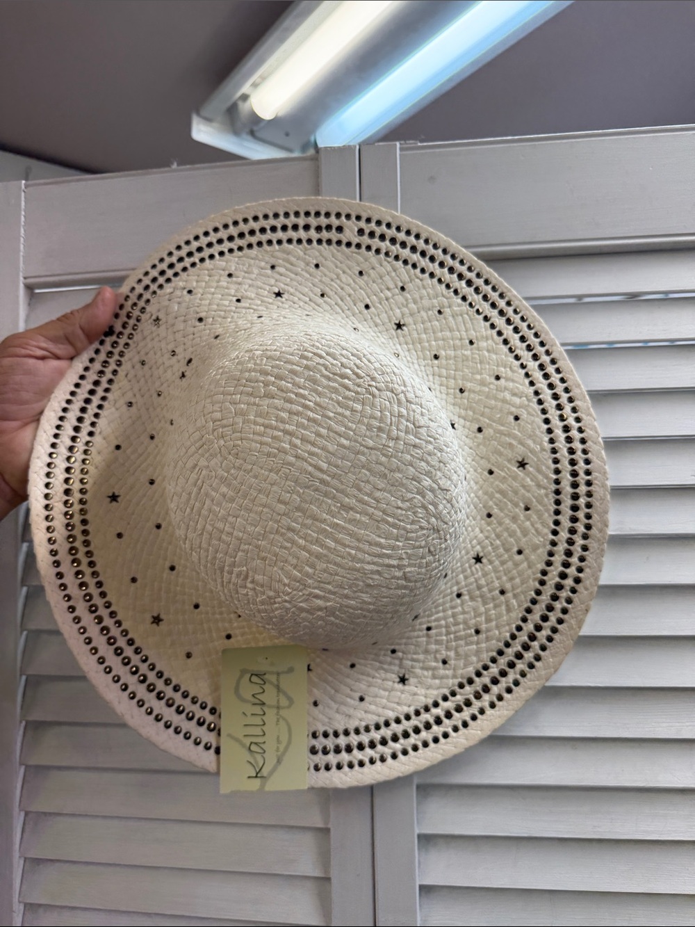 Beige Straw Sun Hat with Star & Stud Detailing